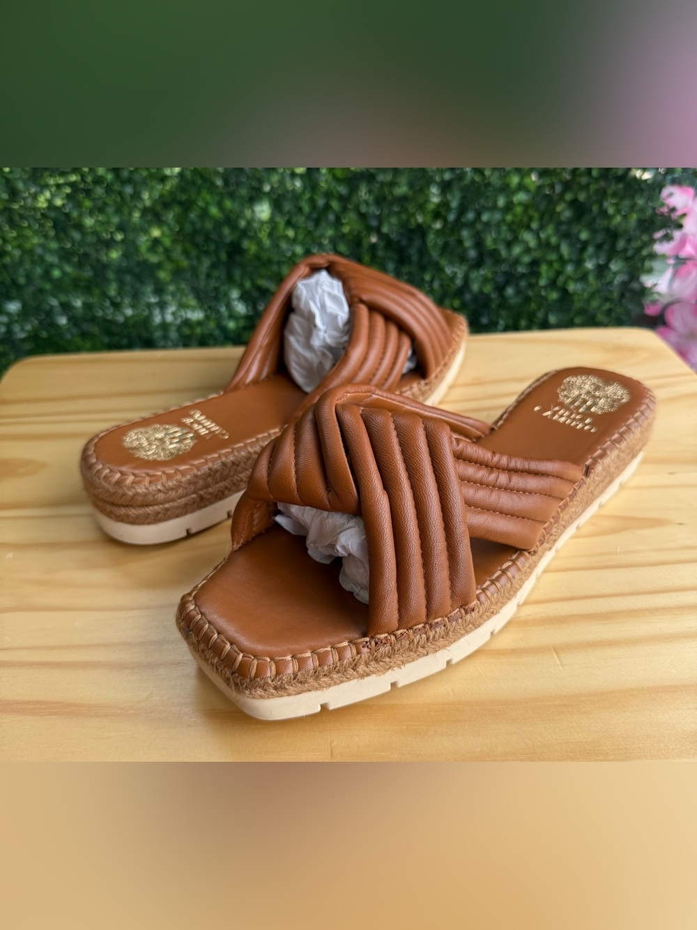 Vince Camuto Women’s Size 11 Brown Leather Espadrille Slide Sandals